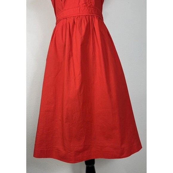 J. Crew Short Sleeve Cotton Poplin Red Orange Midi Dress Size 00 - Picture 12 of 14